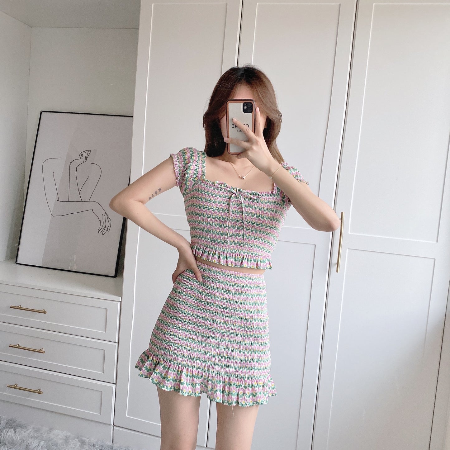 Strawberry Short Cake Ruched Skirt Set