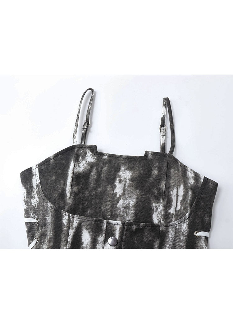 Bleached Tie Dye Lace Up Mini Dress