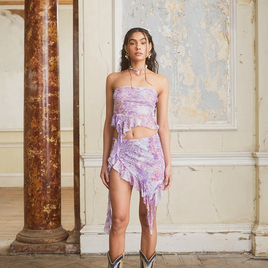 Lavender Lydia Asymmetrical Frill Skirt Set