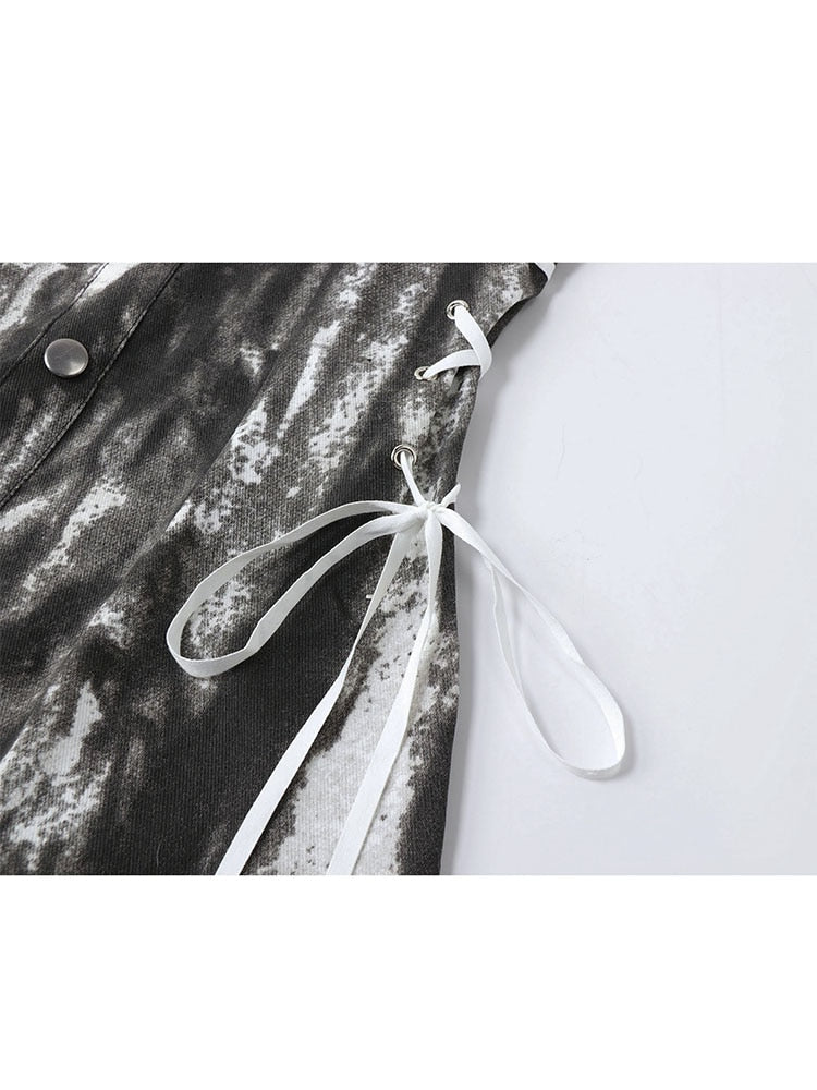 Bleached Tie Dye Lace Up Mini Dress