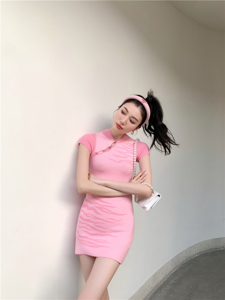 Pink Kitten Mini Mandarin Dress