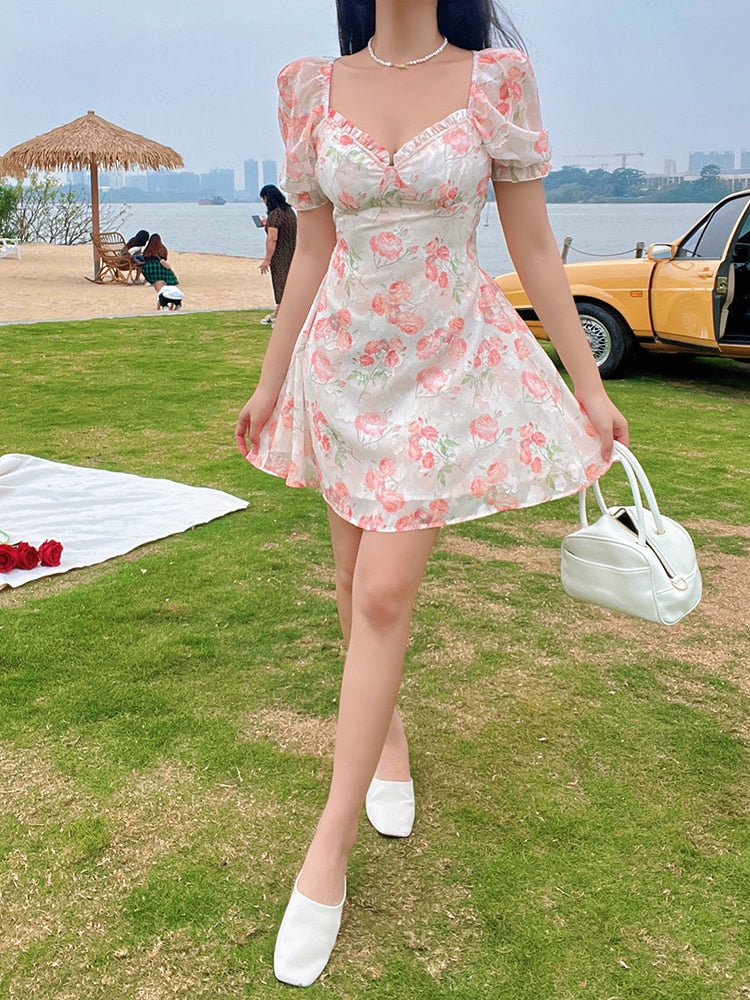 Polly Puffy Sleeve Floral Mini Dress