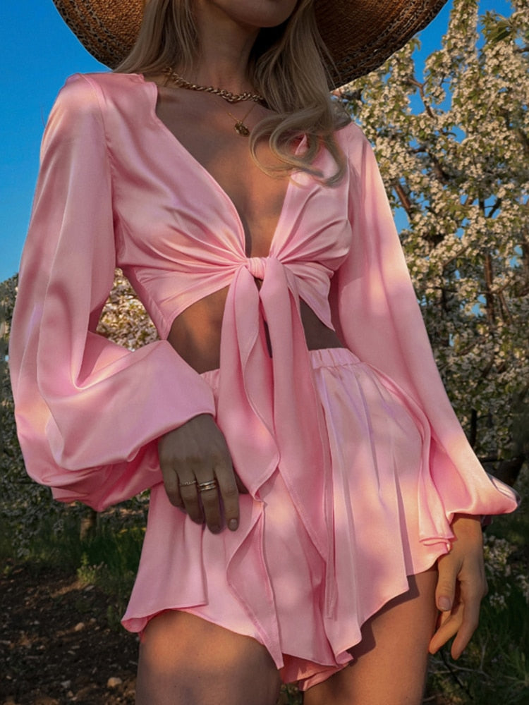 Honey, Pink Please Satin Two Piece Set