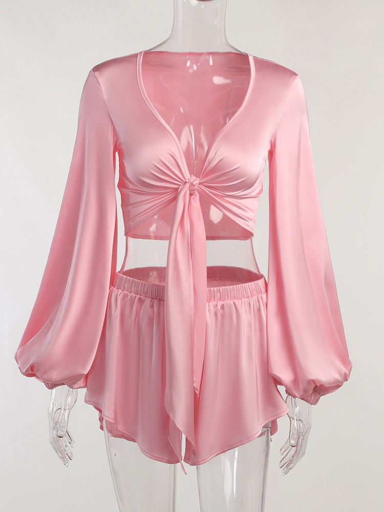 Honey, Pink Please Satin Two Piece Set