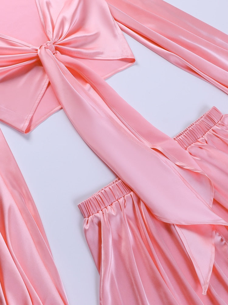 Honey, Pink Please Satin Two Piece Set