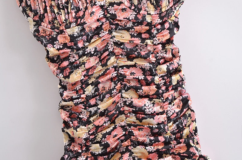 Valencia Vintage Floral Ruched Mini Dress