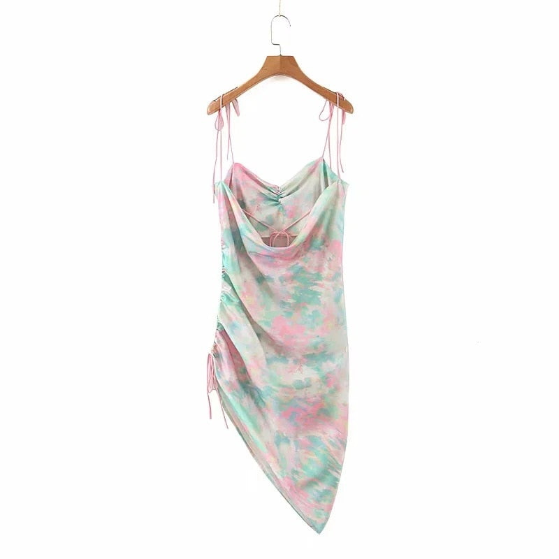 Psychedelic Sunrise Ruched Midi Dress