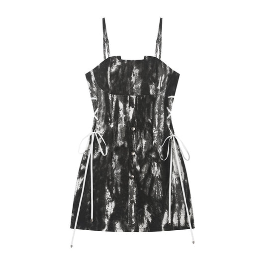 Bleached Tie Dye Lace Up Mini Dress