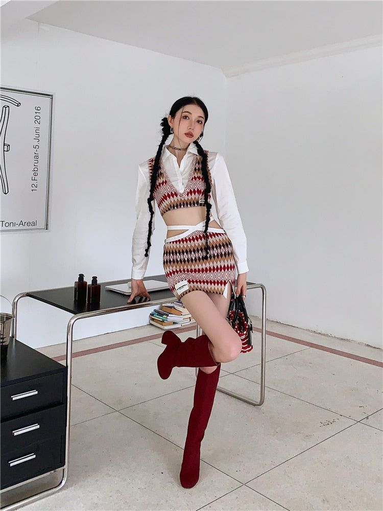 Sophie School Girl Knitted Skirt Set